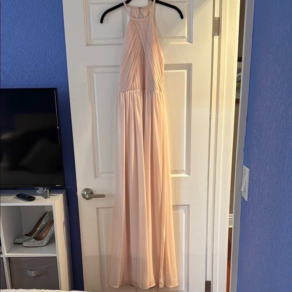 Bill Levkoff Pleated Pink Halter Maxi Dress